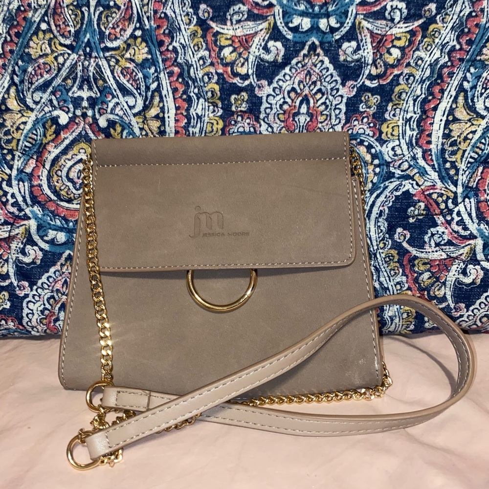 Jessica Moore Tan and gold crossbody bag